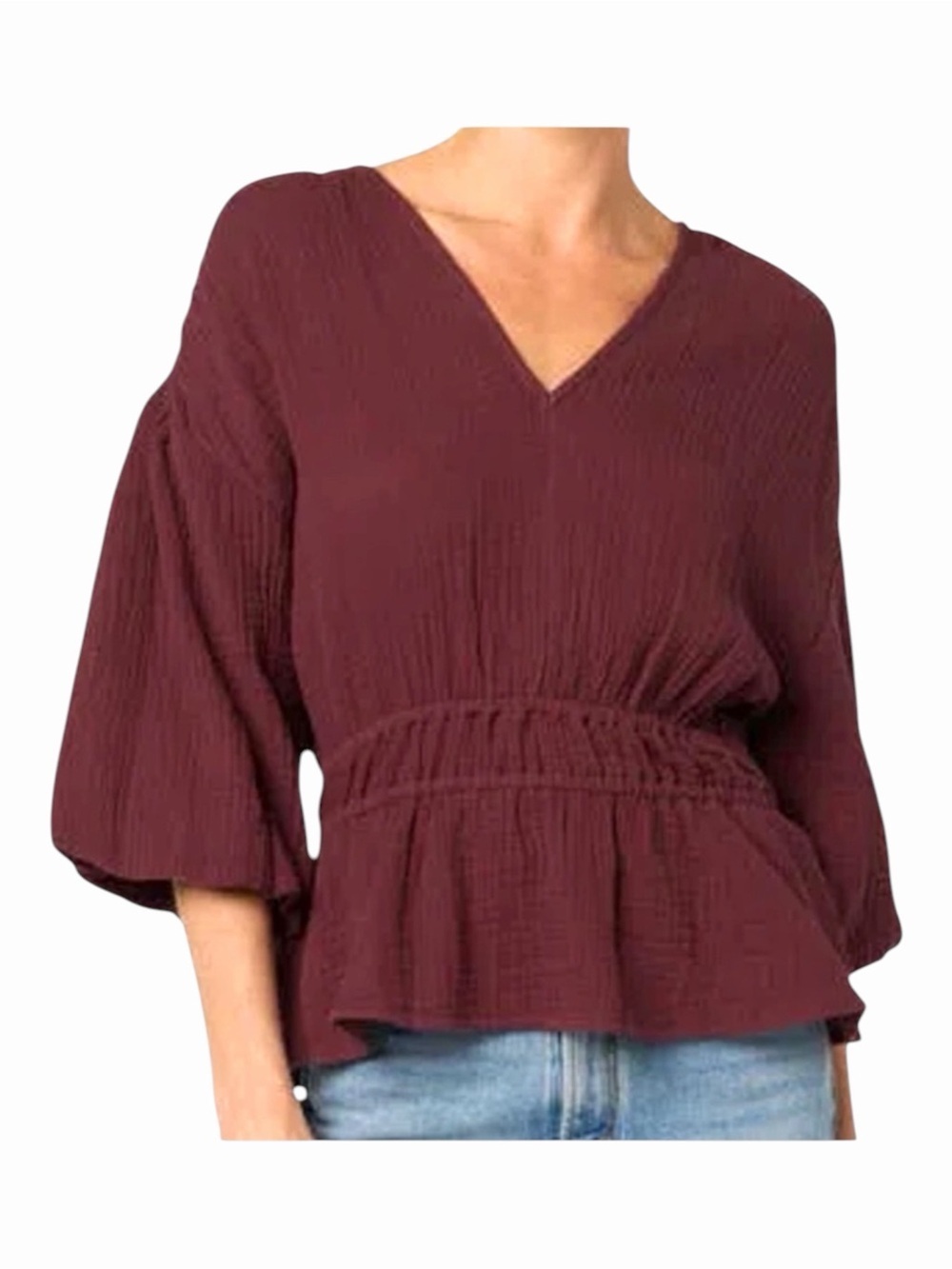 NEW Joe's Jeans Gauze Flounce Top in Vineyard Wine Balloon Sleeve Peplum Size S